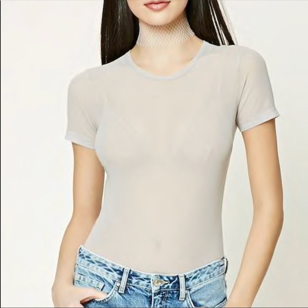 Forever 21 sheer mesh grey knit bodysuit